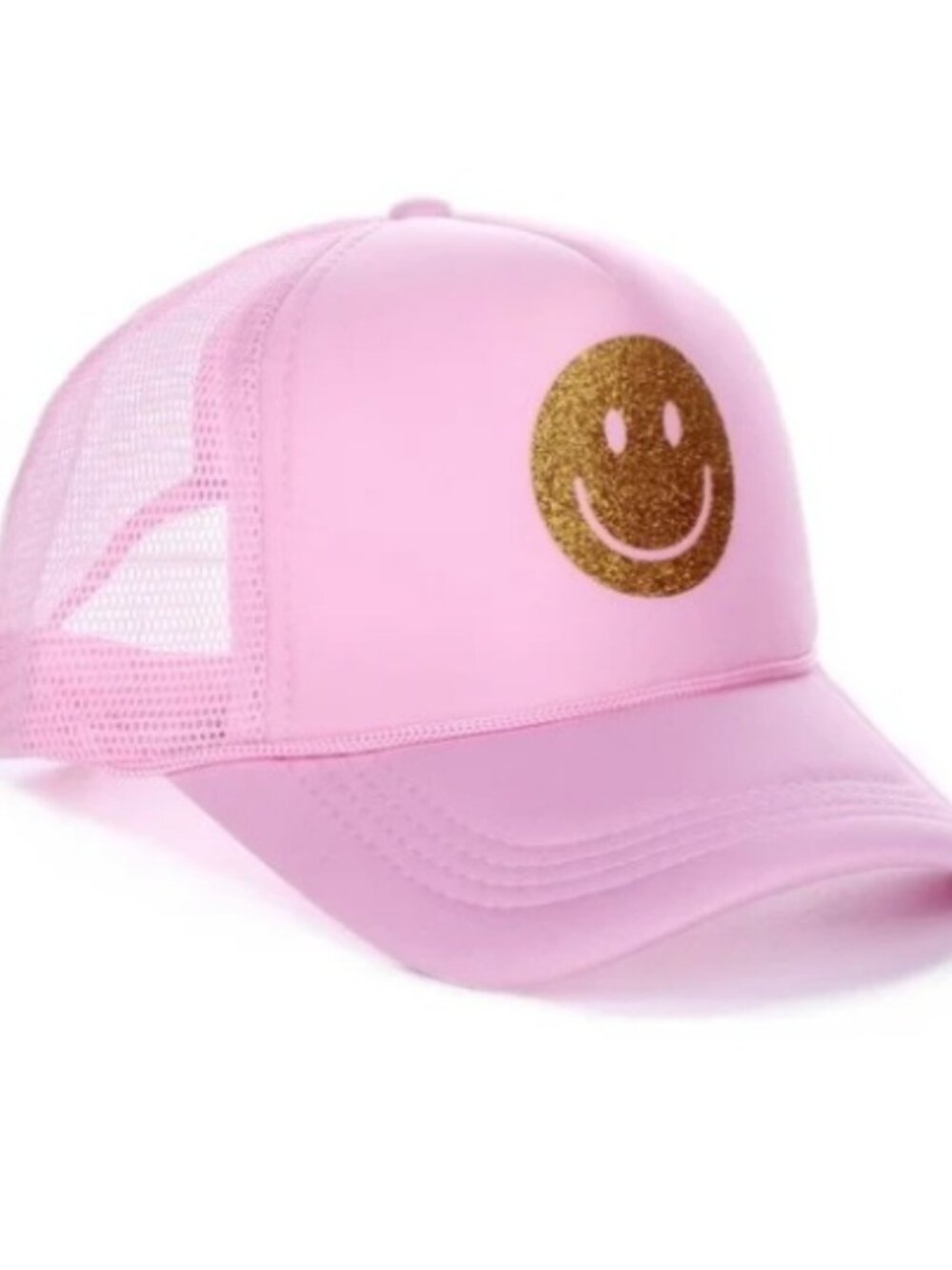 Glitter & Gold Smiley Face Pink Trucker Hat